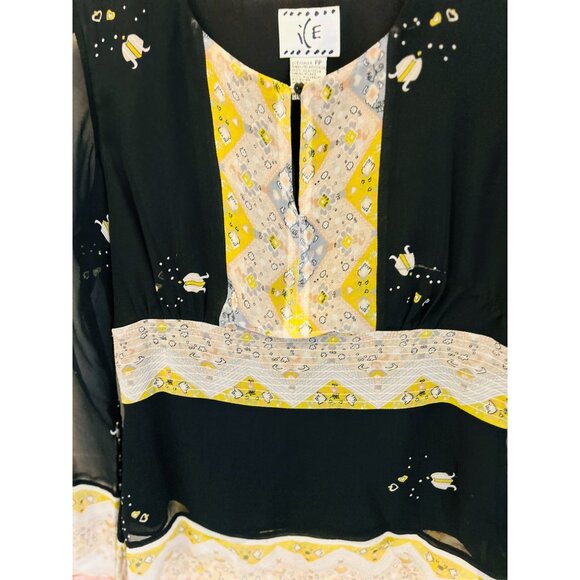 Ice Sheer Boho Black Yellow Tunic Blouse 100% Silk Made in Italy - Picture 5 of 11